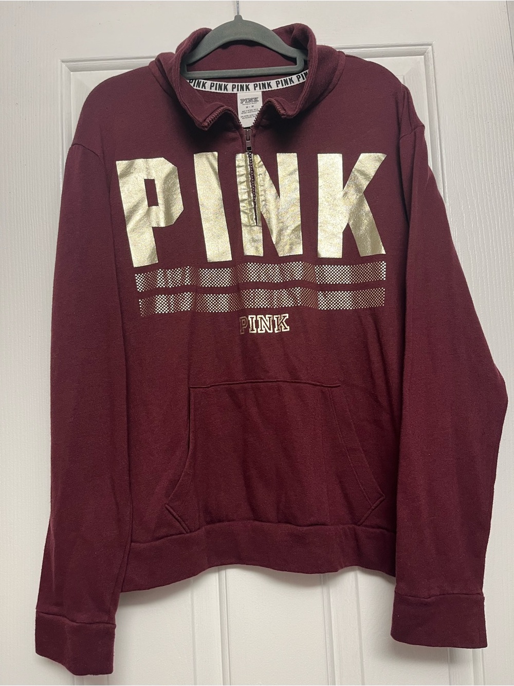 PINK Victoria's Secret Maroon Hoodie with Gold Logo
